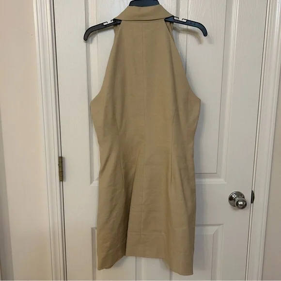 Veronica Beard Roxanne Linen Blend Button-Up Minidress in Stone Khaki Size 14